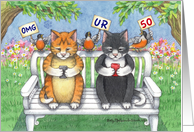 Cats Texting 50th Birthday (Bud & Tony) card