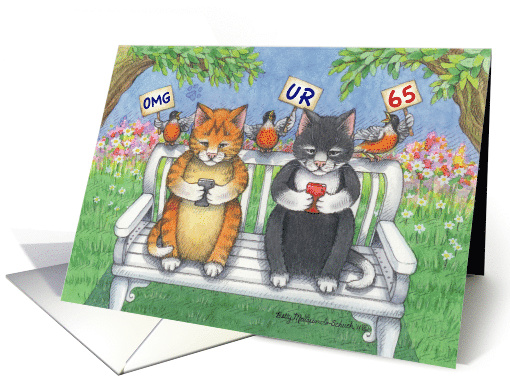 Cats Texting 65th Birthday (Bud & Tony) card (787495)