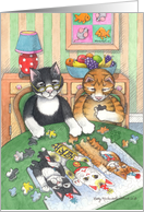 Jigsaw Puzzle Party Cats Invitation (Bud & Tony) card