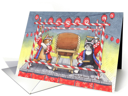 Taiko Drumming Stage Birthday Cats(Bud & Tony) card (934590)