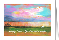 Grandma and Grandpa, Happy Easter, April Showers, Abstract Landscape card