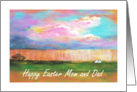 Mom and Dad, Happy Easter, April Showers, Abstract Landscape Art card