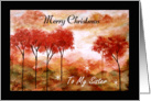Merry Christmas Sister, Abstract Landscape Art, Red Trees Painting card