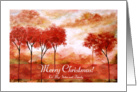 Merry Christmas Sister and Family, Abstract Landscape Art, Red Trees card