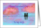 Happy Valentine’s Day Wife, Abstract Art Little Black Birds, Sunset card