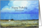 Happy Birthday Dear Friend Folk Art Primitive Landscape Painting card