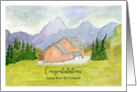 Congratulations Retirement Chalet Mountains Landscape Art Watercolor card