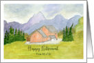 Happy Retirement From All Chalet Mountains Landscape Art Watercolor card