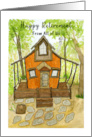 Happy Retirement From All of Us Cabin House Trees Art Watercolor card