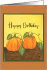 Happy Birthday General Pumpkin Patch Gourds on Vine Art Painting card