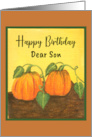 Happy Birthday Son Pumpkin Patch Gourds on Vine Art Painting card