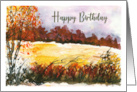 Happy Birthday General Autumn Fall Trees Meadow Landscape Art Painting card