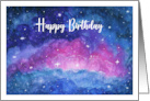 Happy Birthday General Clouds Stars Nebula Space Watercolor Painting card