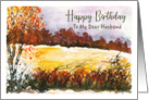 Happy Birthday Husband Autumn Fall Trees Meadow Landscape Painting card