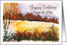 Happy Birthday From All Autumn Fall Trees Meadow Landscape Painting card