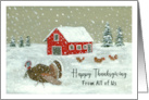 Happy Thanksgiving From All Snowy Barnyard Turkey Farm Barn Painting card