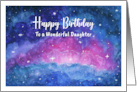 Happy Birthday Daughter Clouds Stars Nebula Space Watercolor Painting card