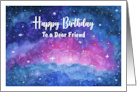 Happy Birthday Friend Clouds Stars Nebula Space Watercolor Painting card