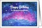 Happy Birthday Grandfather Clouds Stars Deep Space Watercolor Painting card
