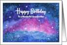 Happy Birthday Grandmother Clouds Stars Deep Space Watercolor Painting card