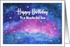 Happy Birthday Son Clouds Stars Deep Space Watercolor Painting Art card