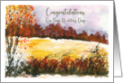 Congratulations Wedding Day Autumn Trees Meadow Landscape Painting card