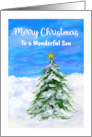 Merry Christmas Son Evergreen Tree Snow Winter Landscape Painting card