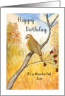 Happy Birthday Son Autumn Bird Branch Fall Trees Landscape Painting card
