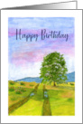 Happy Birthday Scenic Clouds Sky Sunrise Tree Field Landscape Painting card