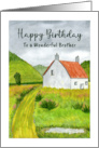 Happy Birthday Brother Cottage Hills Watercolor Art Landscape Painting card