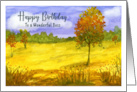 Happy Birthday Boss Autumn Fall Trees Clouds Landscape Art Painting card
