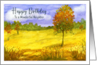 Happy Birthday Neighbor Autumn Fall Trees Clouds Landscape Painting card