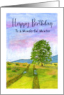 Happy Birthday Mentor Clouds Sky Sunrise Tree Field Landscape Painting card