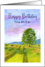 Happy Birthday From Group Clouds Sunrise Tree Field Landscape Painting card