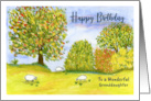 Happy Birthday Granddaughter Autumn Meadow Sheep Landscape Painting card
