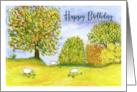 Happy Birthday General Autumn Meadow Sheep Trees Landscape Painting card