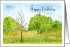 Happy Birthday General Bird Branches Trees Fall Landscape Art Painting card