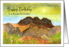 Happy Birthday Brother Mountains Birds Clouds Sky Landscape Painting card