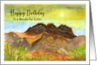 Happy Birthday Sister Mountains Birds Clouds Sky Landscape Painting card