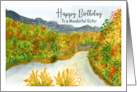 Happy Birthday Sister Mountain Trees Autumn Fall Landscape Painting card