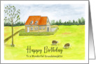 Happy Birthday Granddaughter Farmhouse Farm Sheep Grazing Painting card