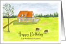 Happy Birthday Husband Farmhouse Farm Sheep Grazing Landscape Painting card