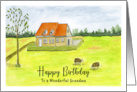 Happy Birthday Grandma Farmhouse Farm Sheep Grazing Trees Art Painting card