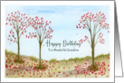 Happy Birthday Grandson Fall Red Trees Leaves Birds Sky Illustration card