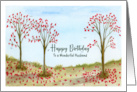Happy Birthday Husband Fall Red Trees Leaves Birds Sky Illustration card
