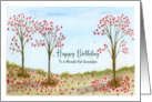 Happy Birthday Grandpa Autumn Red Trees Leaves Birds Sky Illustration card