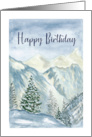 Happy Birthday General Snow Mountains Trees Winter Illustration Art card