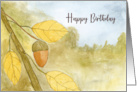 Happy Birthday General Acorn Leaves Autumn Sky Nature Landscape Art card