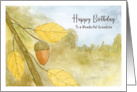 Happy Birthday Grandson Acorn Leaves Autumn Sky Nature Landscape Art card