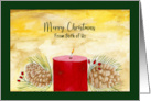 Merry Christmas From Couple Red Candle Pine Cones Evergreen Painting card